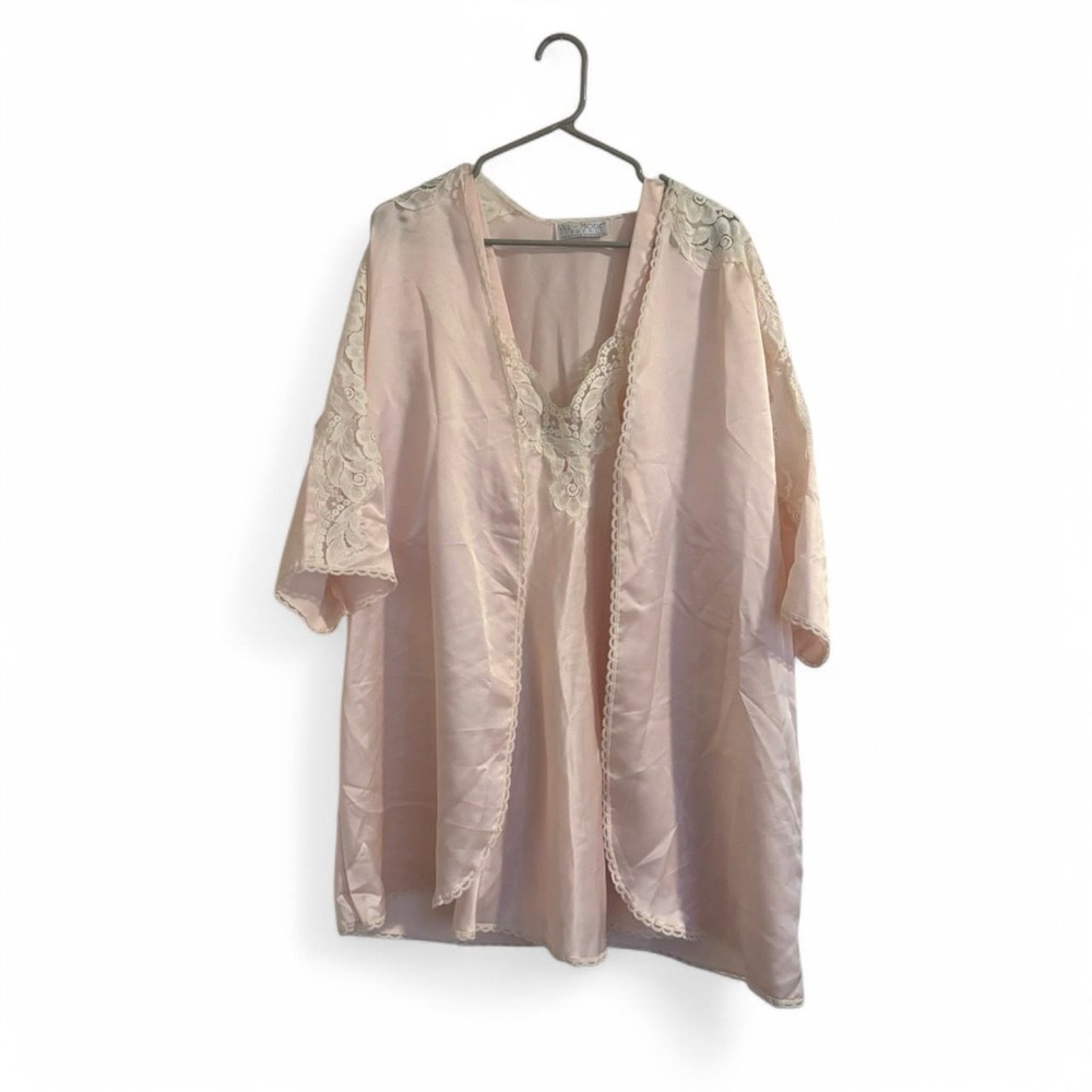 Val Mode Lingerie Pink Floral Robe & Slip Dress Set